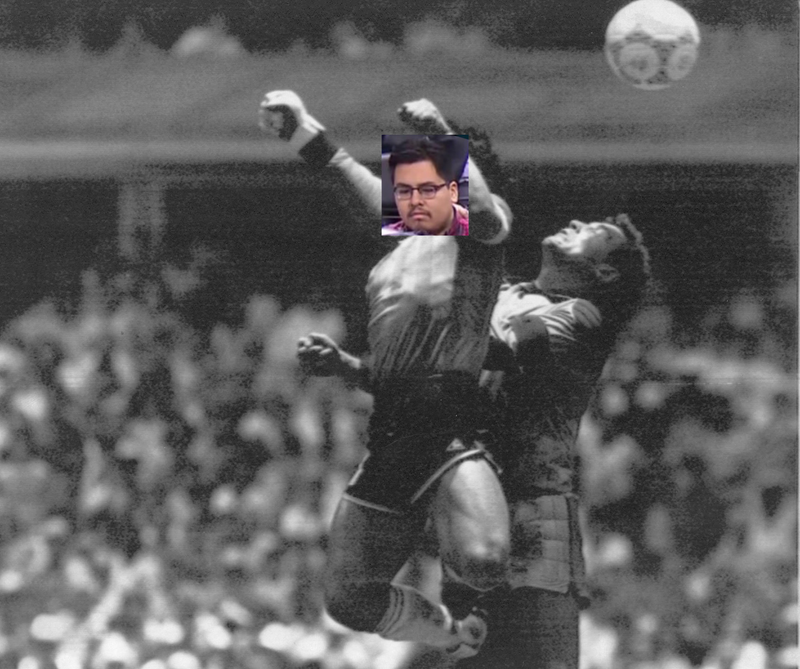Gabe Fernandez scores the infamous “Hand Of God” goal.
